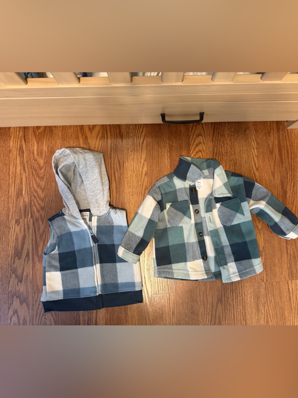 Carter's Blue and Teal Plaid Hooded Vest & Button Jacket Set